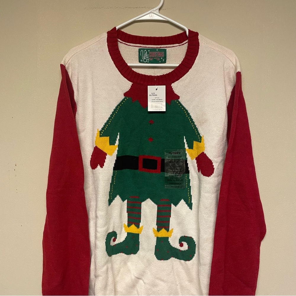 Ugly Christmas Sweater Elf Adult Sweater Size XL